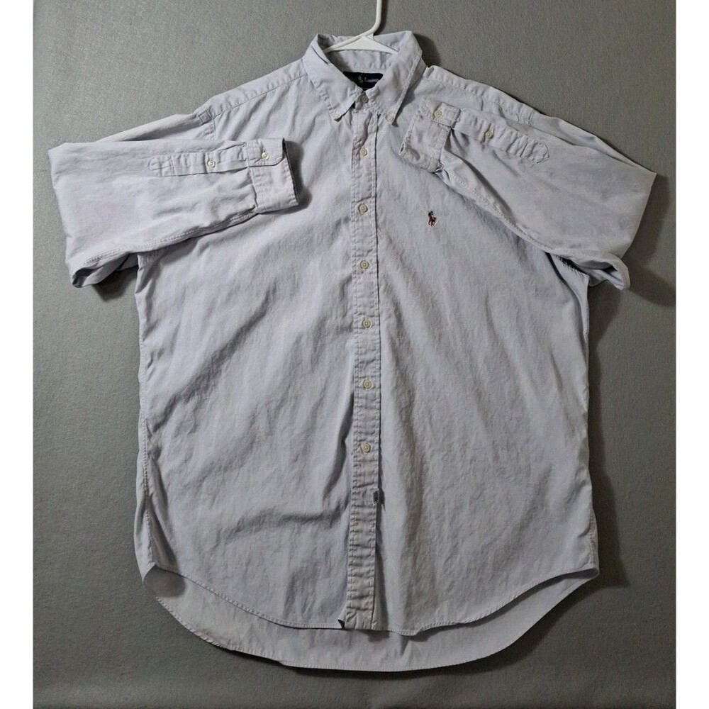 Ralph Lauren Dress Shirt Mens 17-34 Blue Yarmouth Cotton Oxford Flesh Pony Big